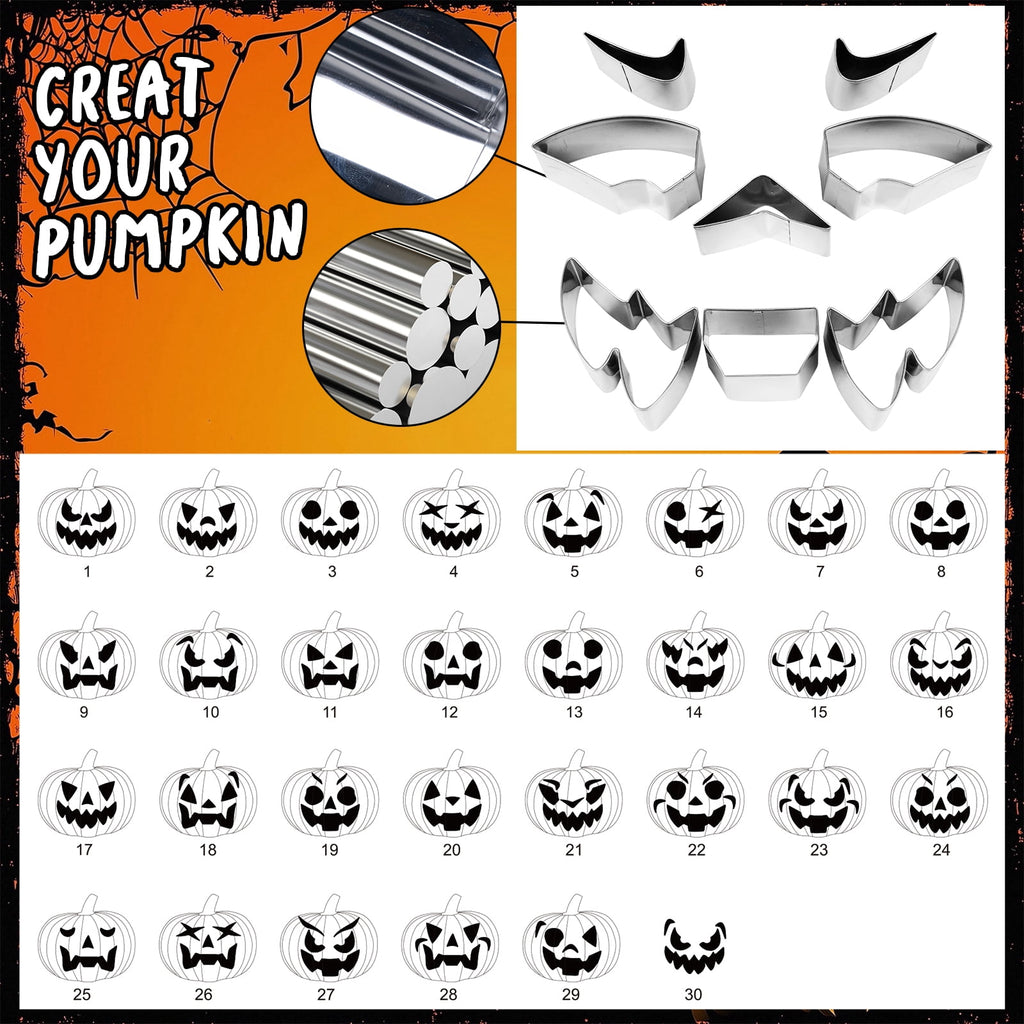 Ninonly 26Pcs Halloween Pumpkin Carving Kit, with 24 PCS Stainless Steel Pumpkin Carving Stencils&2 Carving Tools