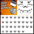 Ninonly 26Pcs Halloween Pumpkin Carving Kit, with 24 PCS Stainless Steel Pumpkin Carving Stencils&2 Carving Tools