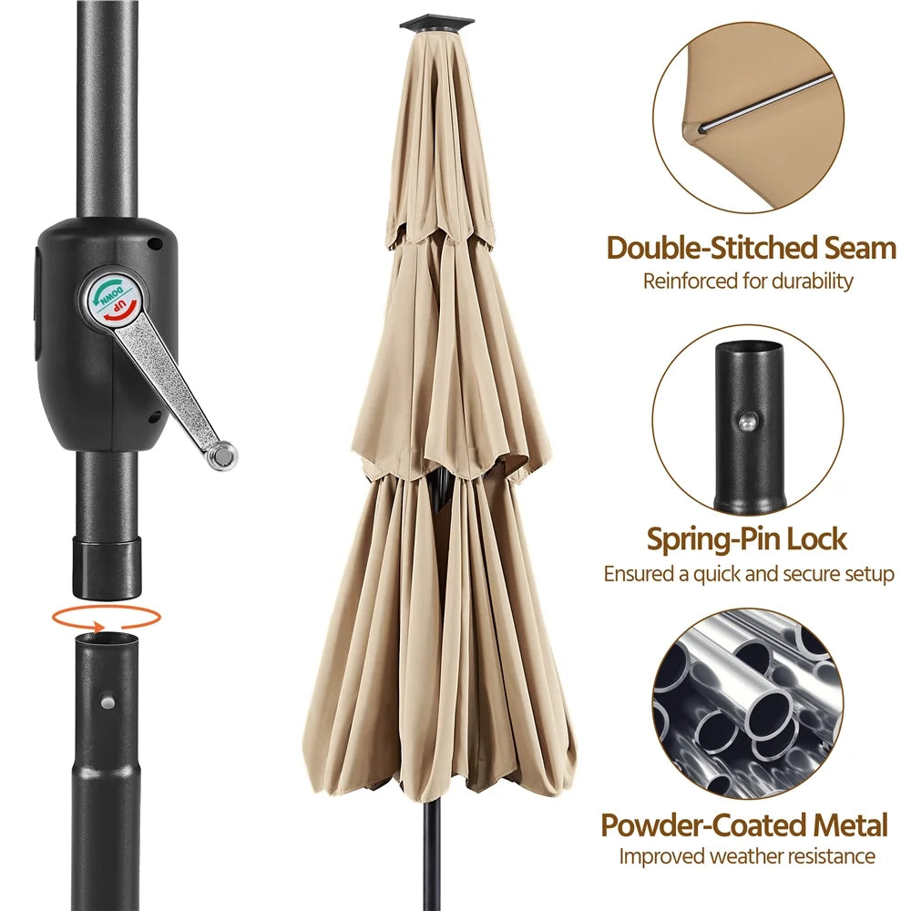Renwick Outdoor Patio Parasol With Color-Changing LED Strip, Tan - 10 Ft