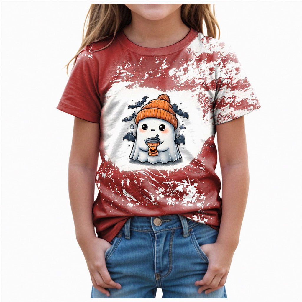 CAUYDY Halloween Ghouls Ghost Retro Girl Kids T-Shirt Graphic Tshirt Little Kids Fall Short Sleeve Tee Tops(Orange, 8-9 Y)