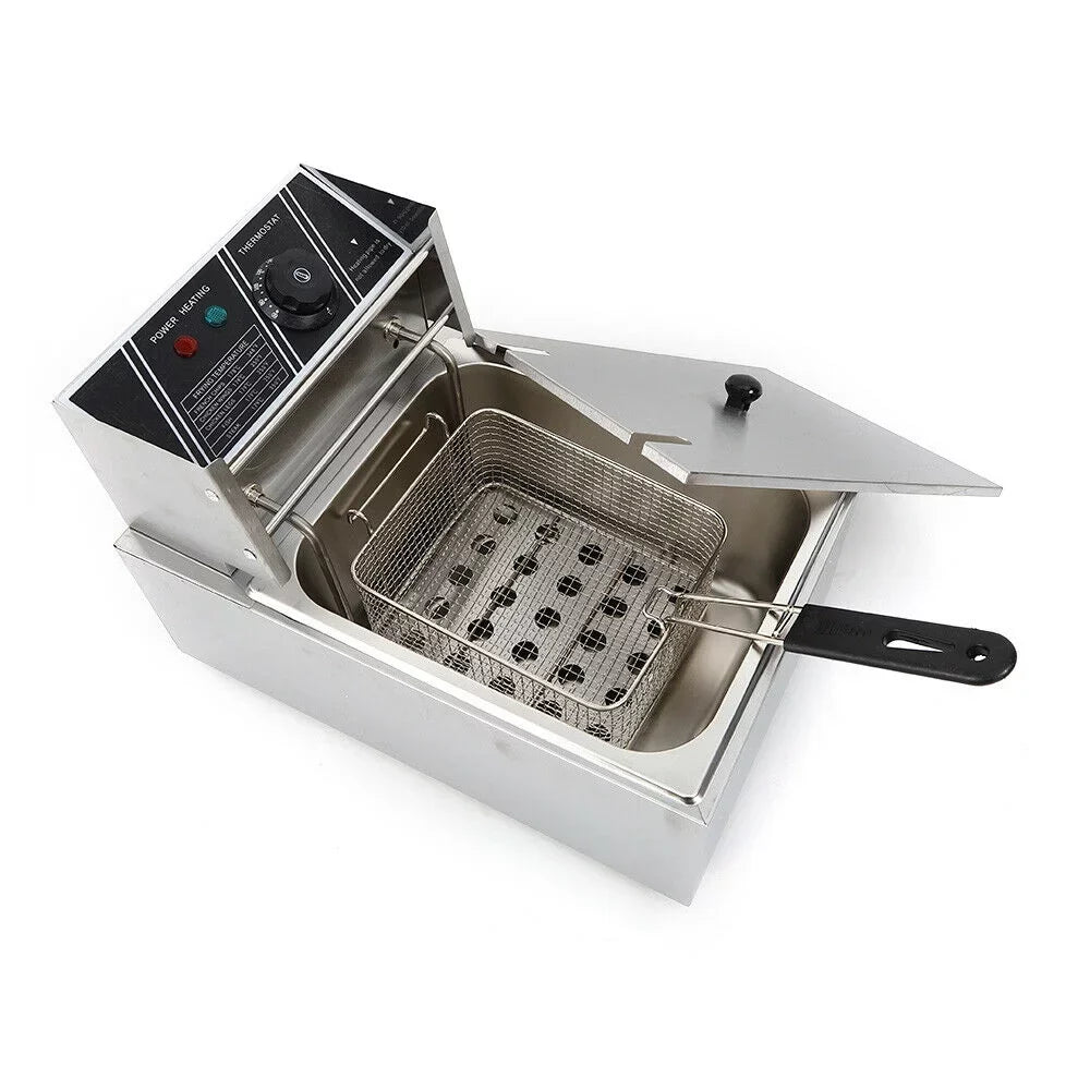 denest 5kW Large Single-Tank Electric Deep Fryer With Fry Basket - 6/12L