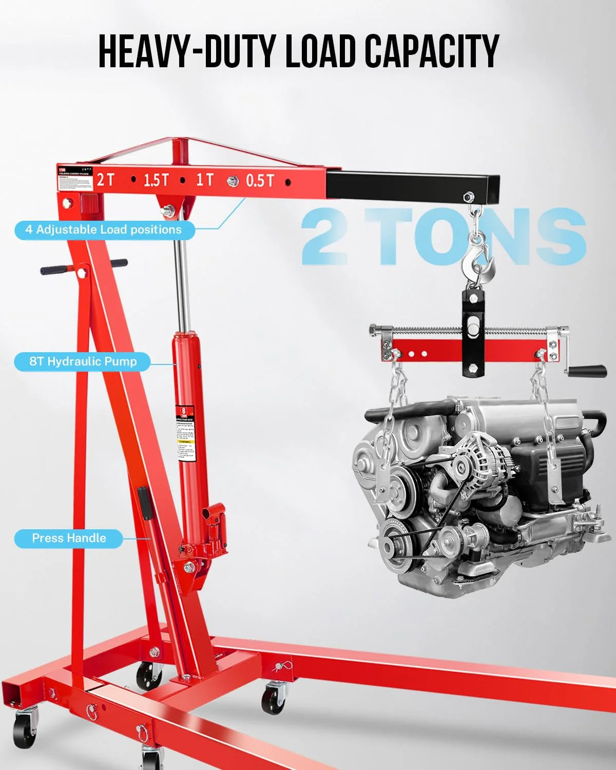 Garvee 2 Ton Hydraulic Folding Shop Crane Engine Hoist With Lever