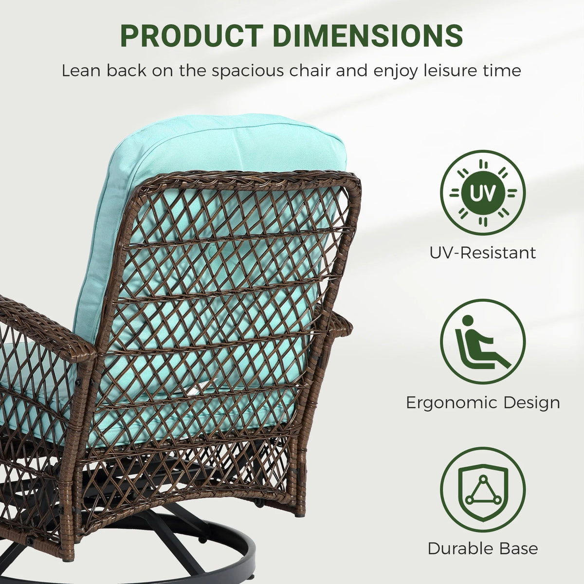 3-Piece Patio Swivel Rocking Chair Set With Glass Top Table - 2 Chairs