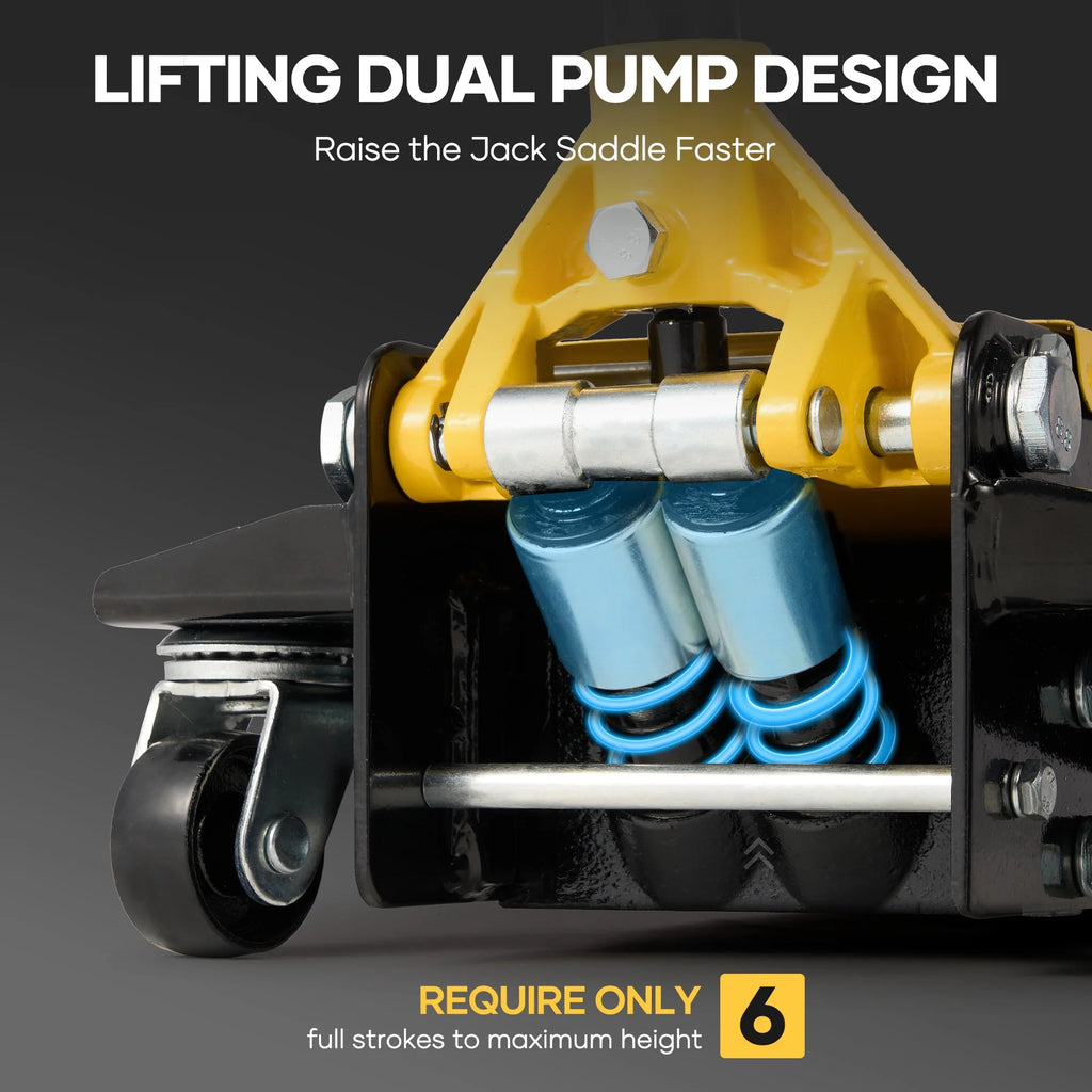Naipo 3 Ton Low Profile Floor Jack, All Steel, 2.87in-19.69in, Yellow