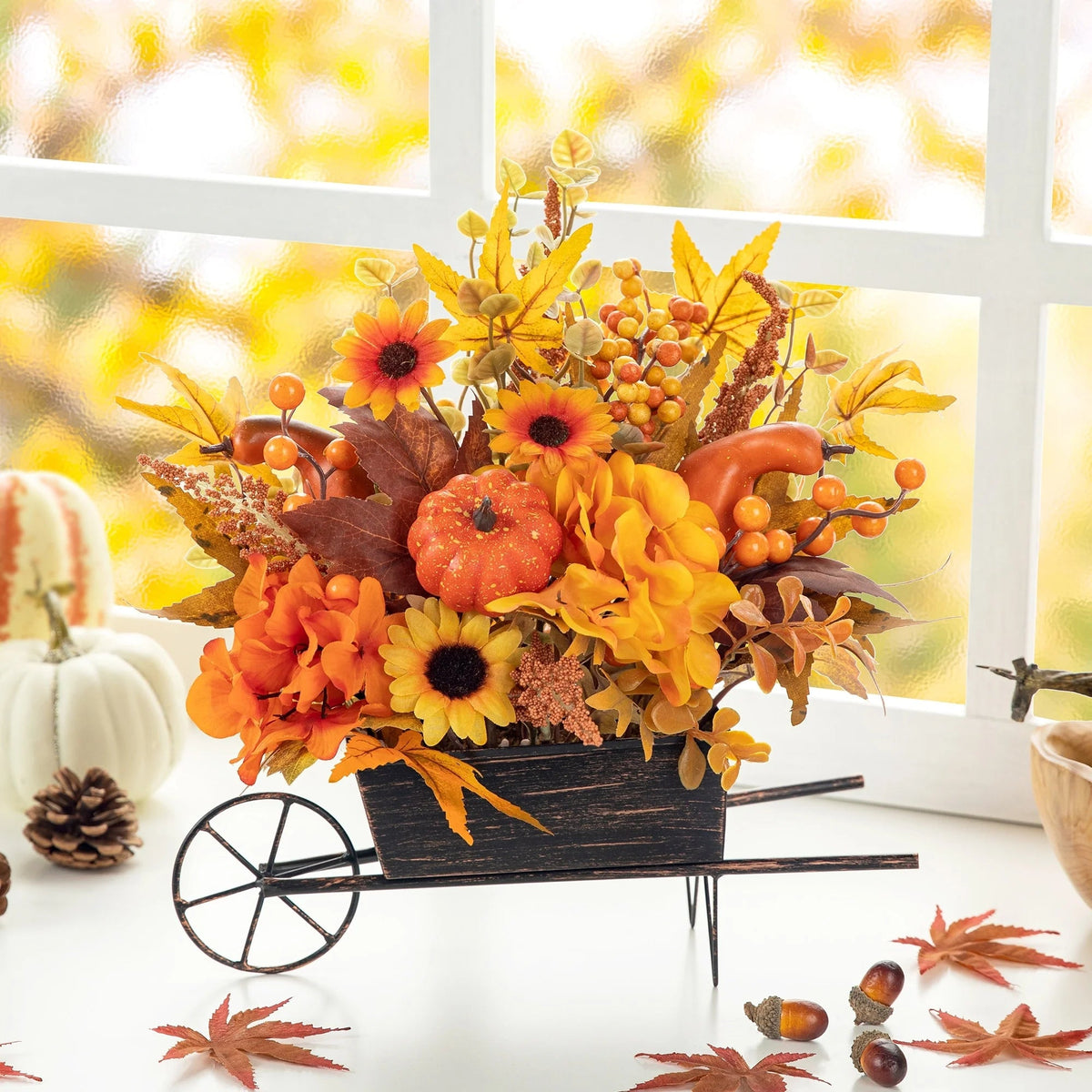 Multi-Colored Sorghum Floral Cart Centerpiece, 14 inch