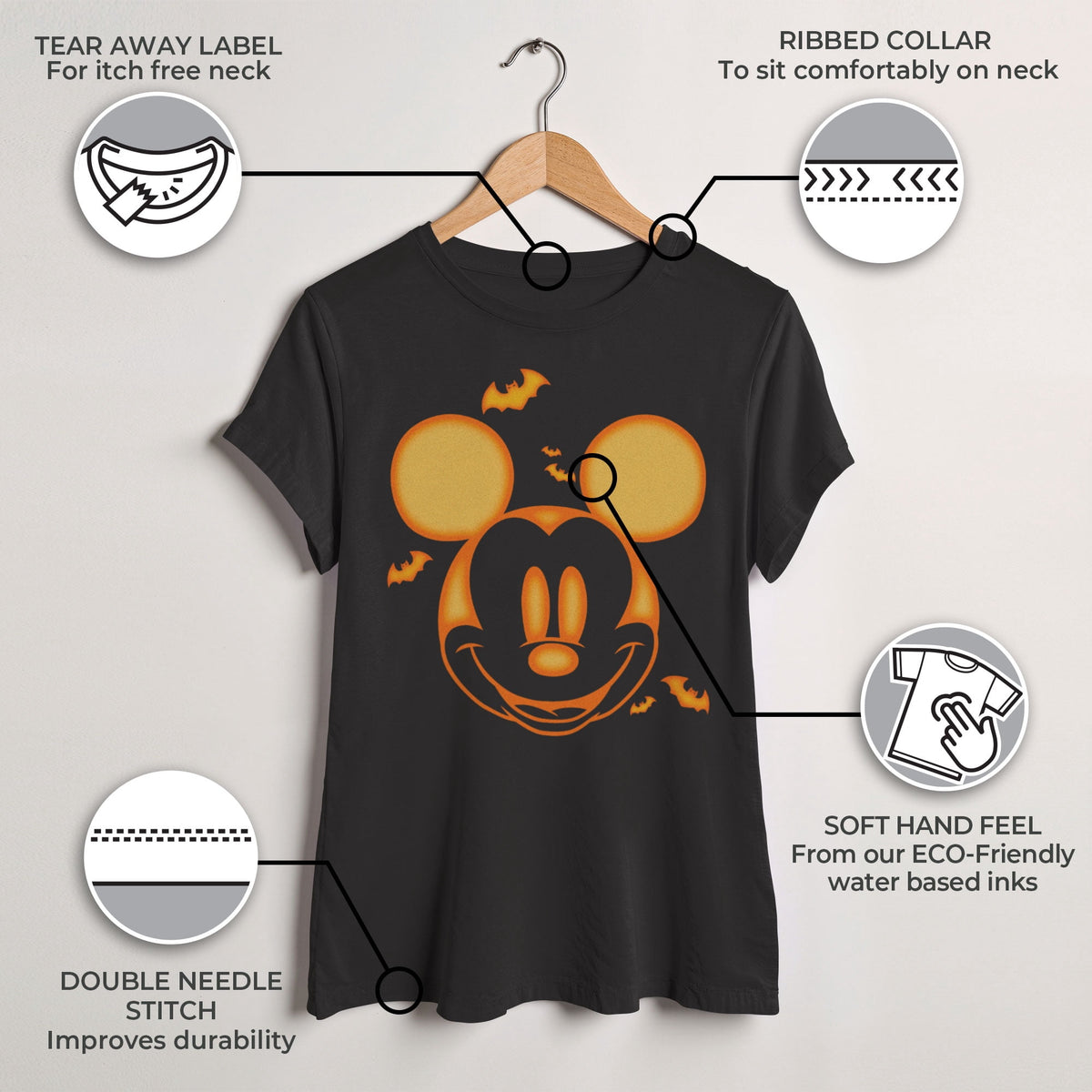 Women's Mickey & Friends Halloween Pumpkin Face Graphic Tee Black 2X Large