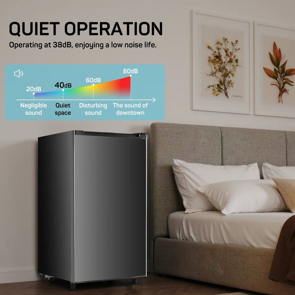 TINKLE WELL Mini Fridge With Freezer, 3.2 Cu Ft, Single Door, Silver