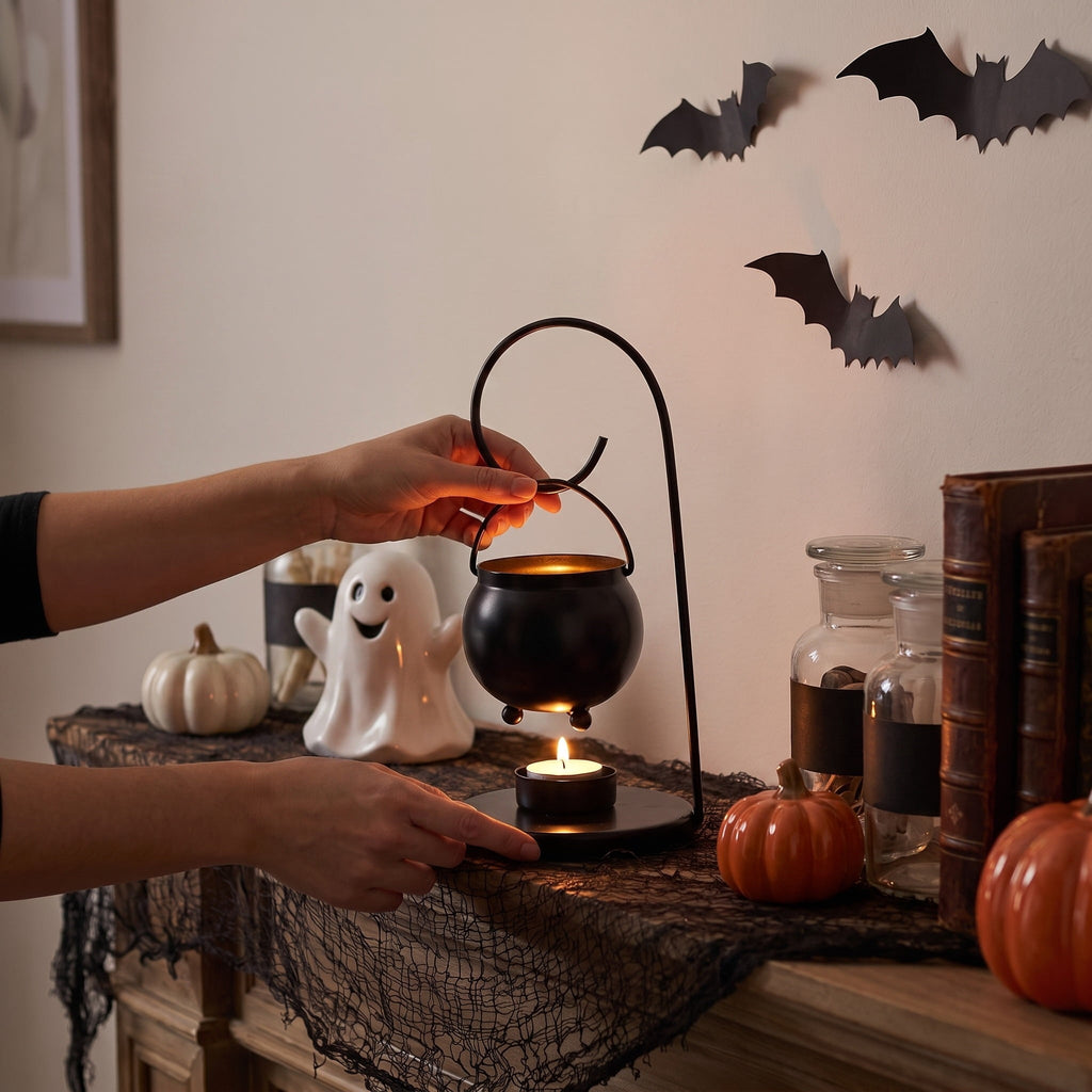 Metal Cauldron Tealight Warmer, Black, 9", Halloween by Way To Celebrate