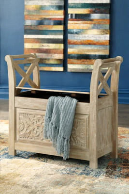 Signature Design by Ashley Accent Bench, Whitewash - Fossil Ridge