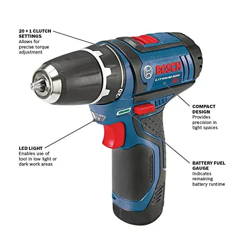 BOSCH 12V Max Cordless Drill/Driver And Impact Driver Combo Kit With 2 Batteries, Charger And Case - CLPK22-120