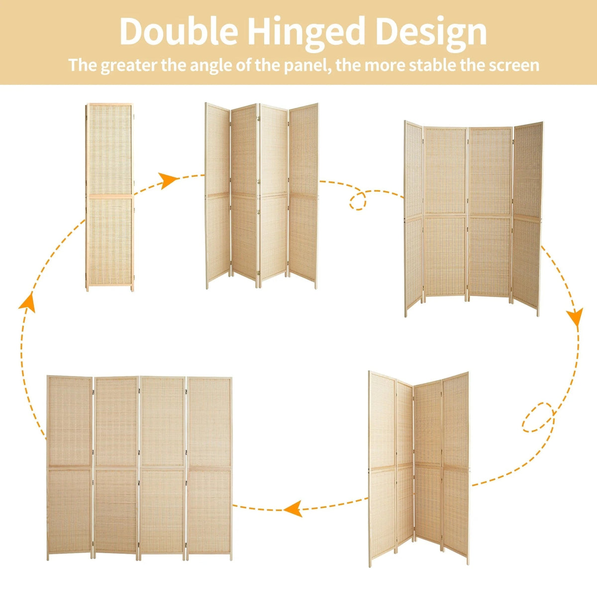 Bamboo 4-Panel Folding Room Divider, 6FT