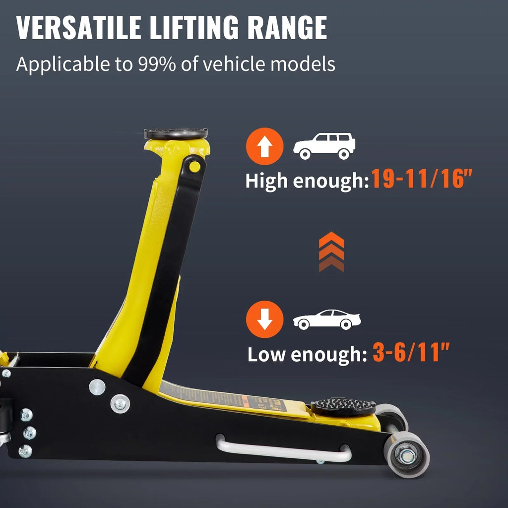 BENTISM Low Profile Floor Jack 3 Ton (6600 lbs), Aluminum And Steel, Yellow And Black - QJD-LTD030A-00