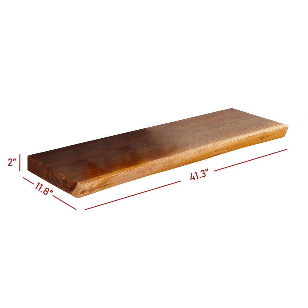 1 Piece Teak Wood Live Edge Rustic Floating Wall Shelf - 24, 36, 42
