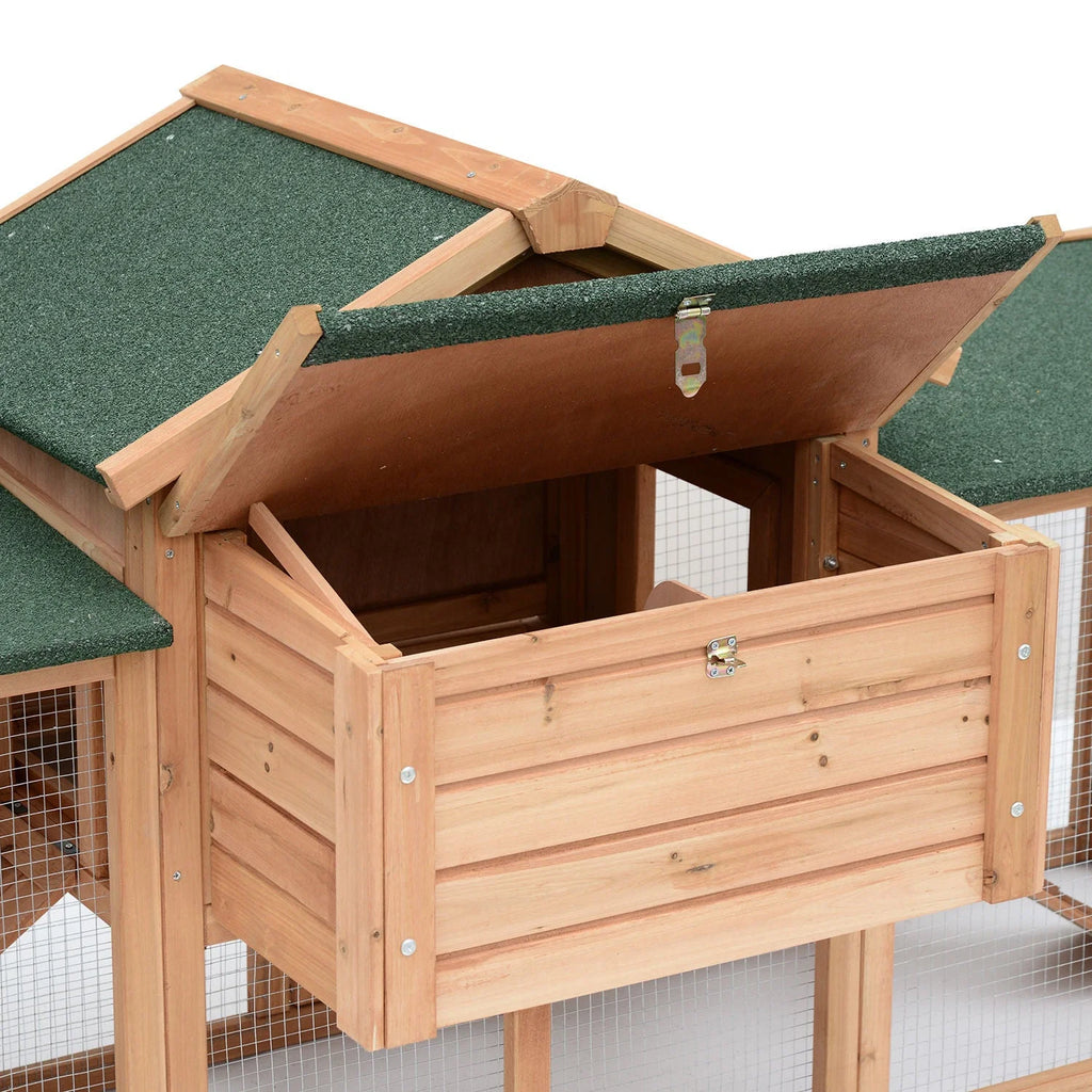 PawHut Wooden Outdoor Chicken Coop With Nesting Box, Double Runs, Removable Tray And Ramps - 80 inch