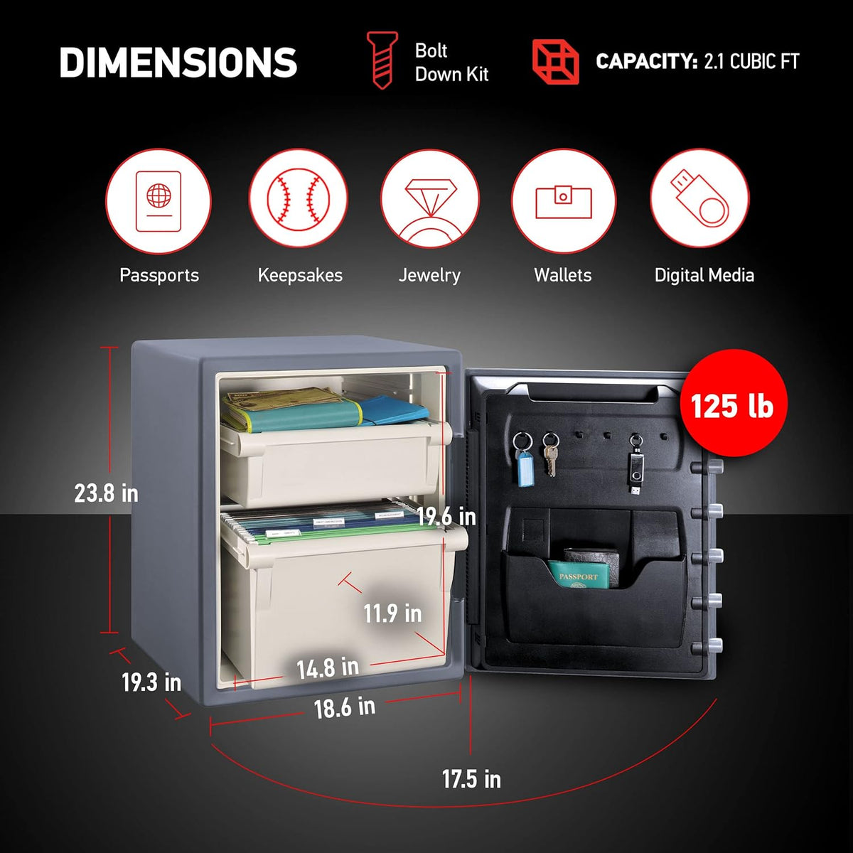 1.23 Cu Ft Waterproof And Fireproof Digital Safe Box - Alloy Steel