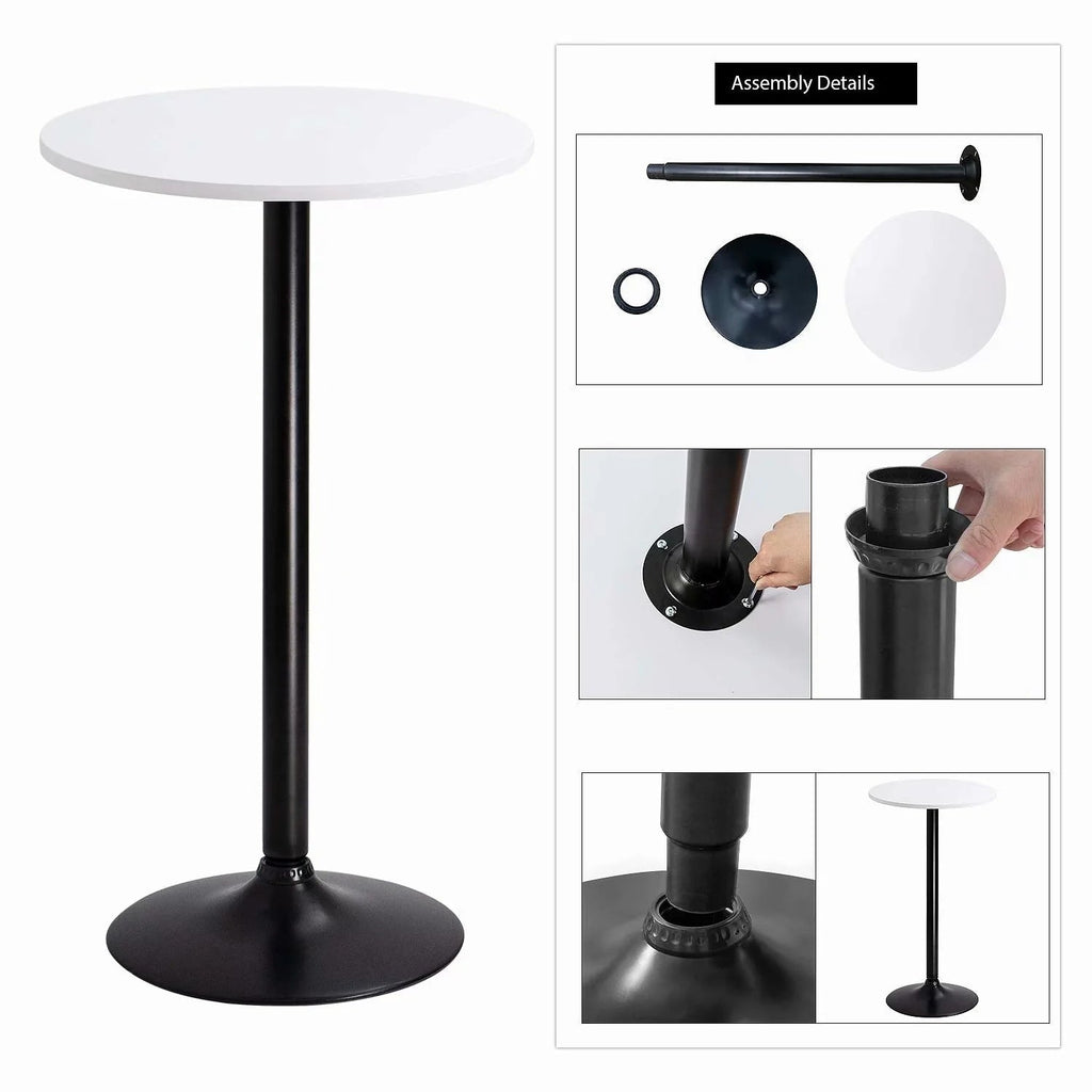 Round Bar-Height Bistro Pub Table With Metal Base And MDF Top, 23.8 x 23.8 x 39.5 Inch