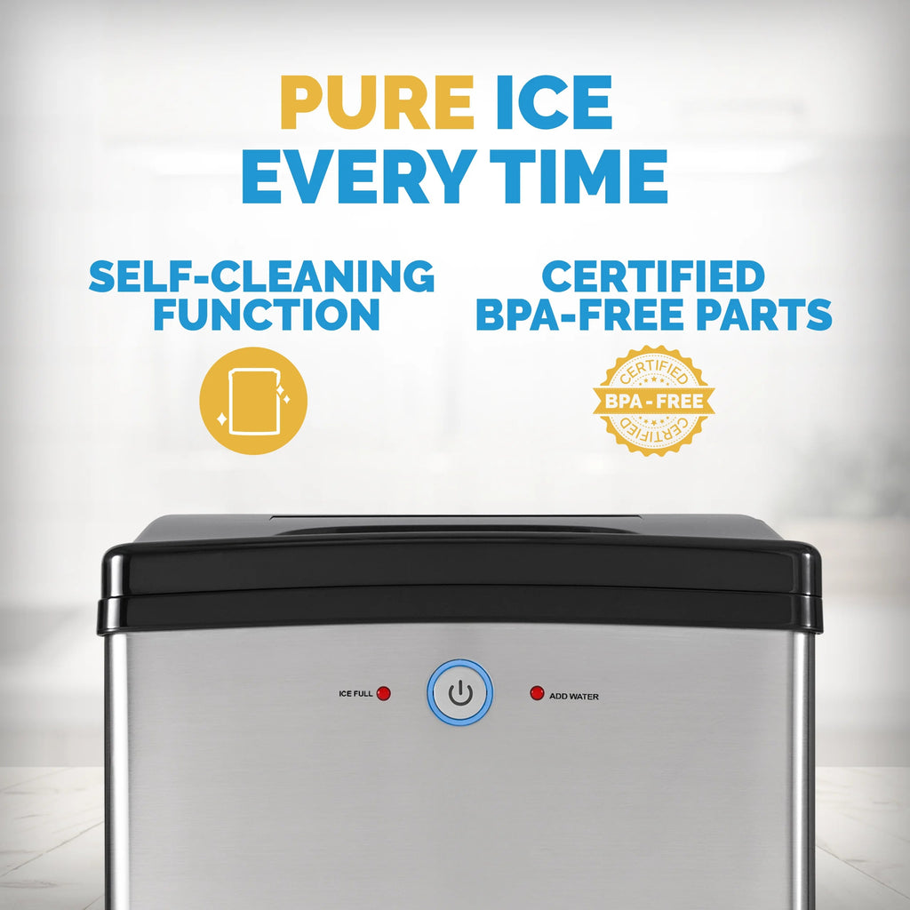 Newair Countertop Nugget Ice Maker, 45 lb, Self-Cleaning, Silver