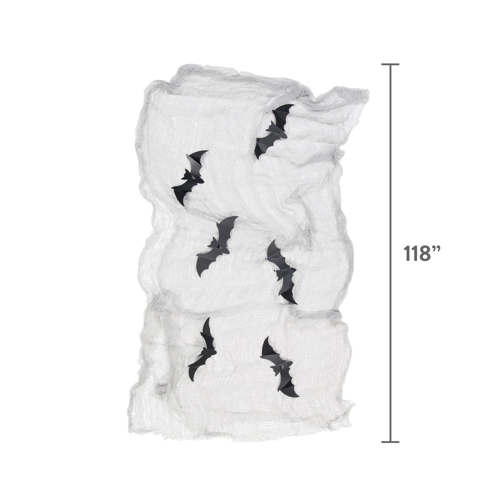 Creepy Gauze Fabric with Bats, Gray, 29.5" x 118", Halloween by Way To Celebrate