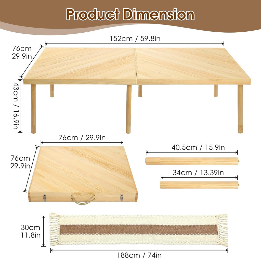 Folding Picnic Table With Table Runner, 60 in x 30 in, Wooden, Large Size For 6