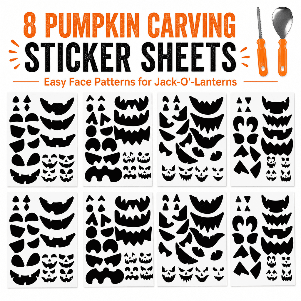 Halloween Pumpkin Carving Kit Pumpkin Carving Stickers Professional Detail Sculpting Tools Double-Side Sculpting Tool for Halloween Decoration