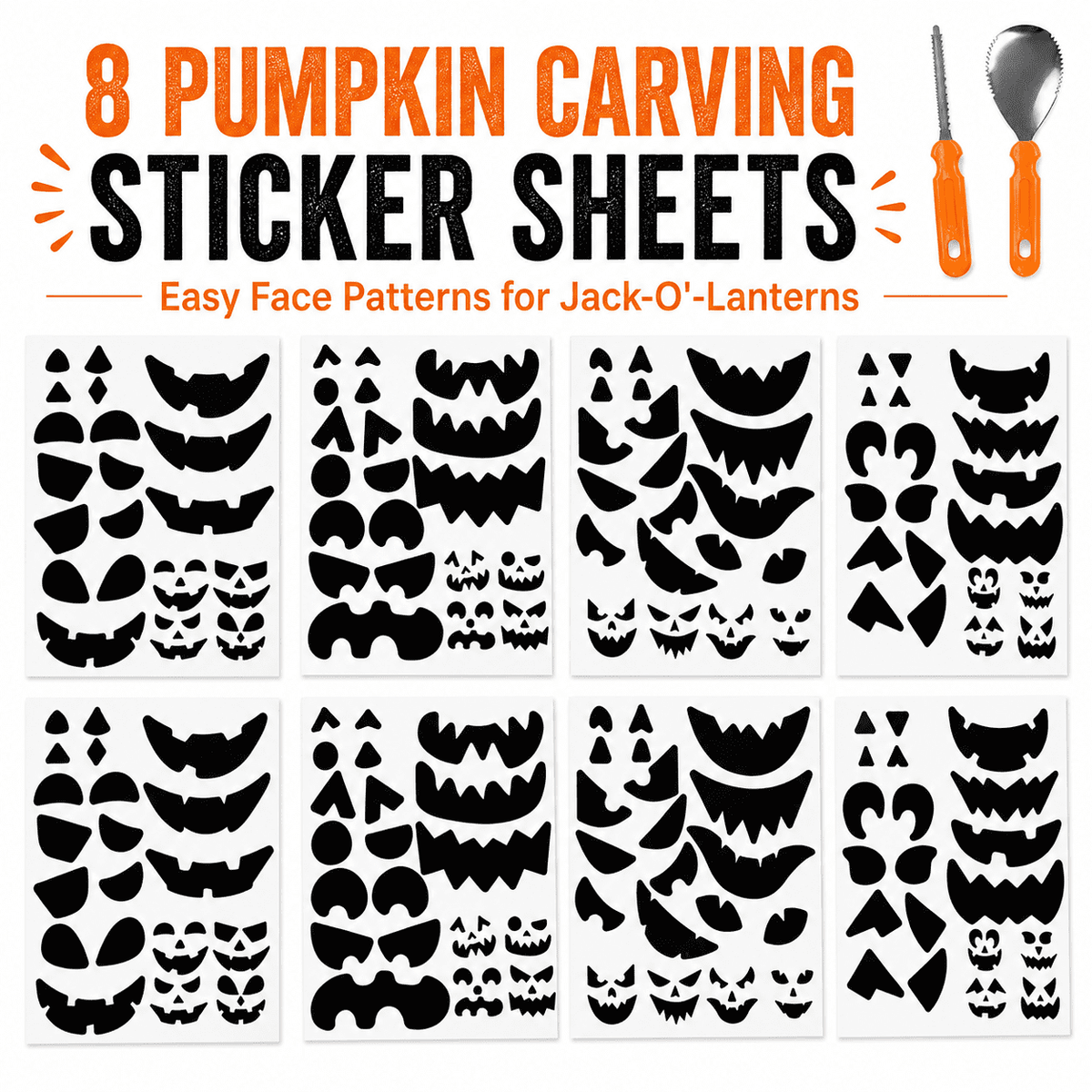 Halloween Pumpkin Carving Kit Pumpkin Carving Stickers Professional Detail Sculpting Tools Double-Side Sculpting Tool for Halloween Decoration