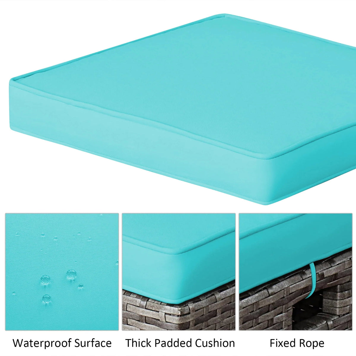 Costway 2-Piece Patio Rattan Cushioned Ottoman Set, 16 x 16 x 18 in, Turquoise