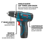 BOSCH 12V Max Cordless Drill/Driver And Impact Driver Combo Kit With 2 Batteries, Charger And Case - CLPK22-120