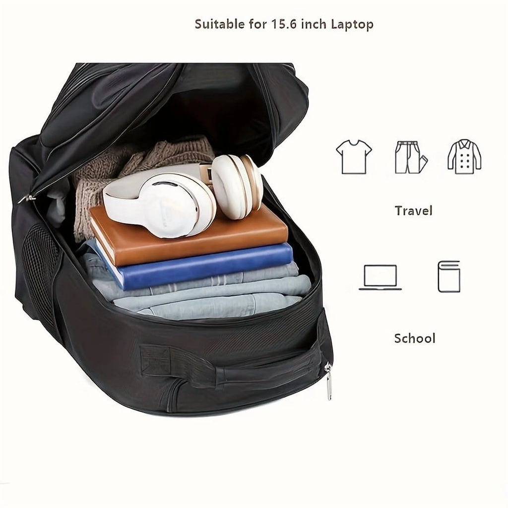 Rolling Backpack With Retractable Handle, Aluminum Frame, Oxford Fabric, Black