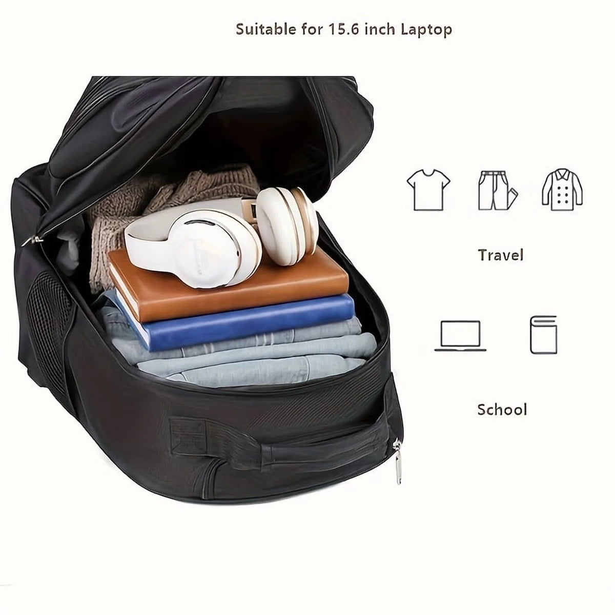 Rolling Backpack With Retractable Handle, Aluminum Frame, Oxford Fabric, Black