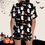 ChenYiFH Halloween Pajama Sets For Women 2 Piece Pumpkin Print Shirts And Pajamas Shorts Button Down Short Sleeve Sleepwear Black S