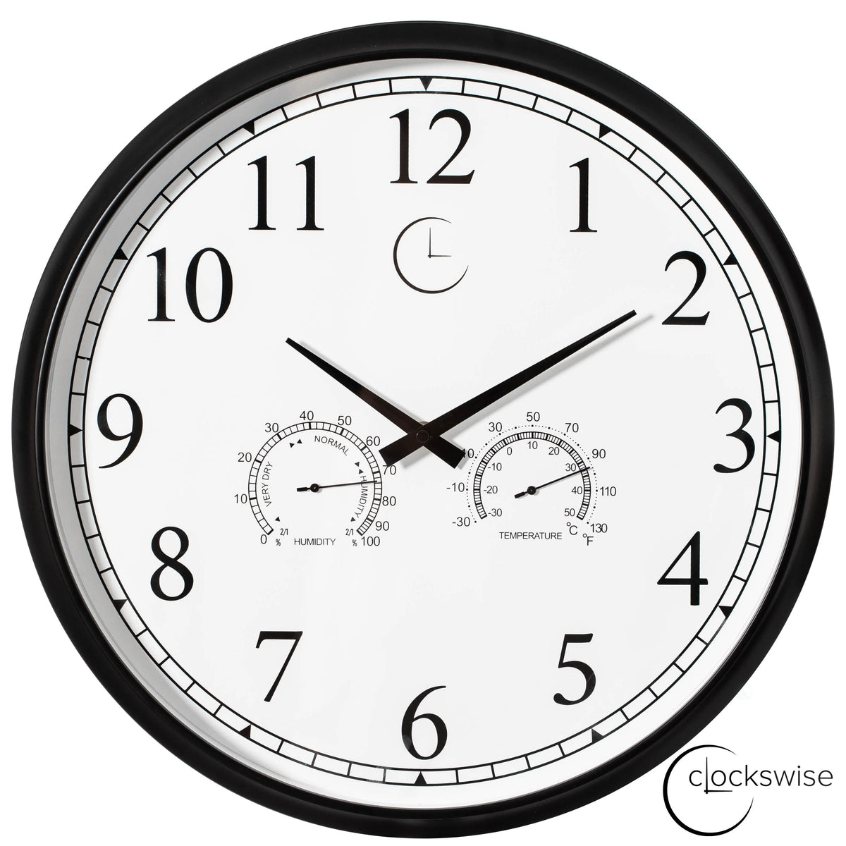Outdoor Wall Clock With Thermometer And Hygrometer, 24-Inch, Black