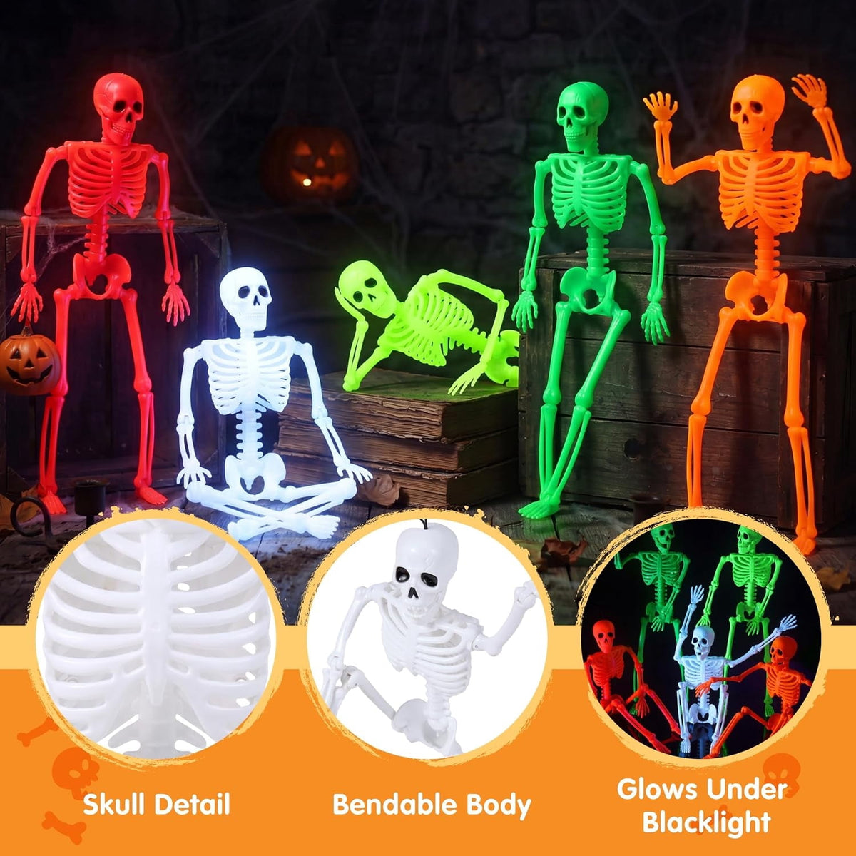 Joyfy 16" Glow in the Dark Skeleton, 5PCS Set
