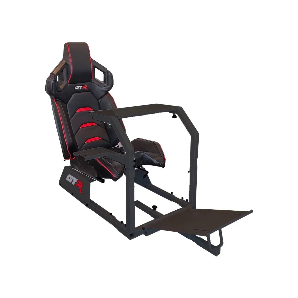 GTR Simulator GTA Racing Simulator Cockpit With Black Frame And Black/Red Pista Adjustable Leatherette Racing Seat - GTA-BLK-S107LBKRD