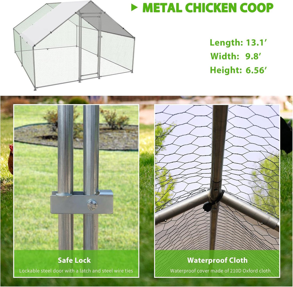 Metal Walk-In Chicken Coop Poultry Cage With Anti-UV Cover - Multiple Sizes