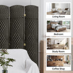 Freestanding Folding Woven Fiber Room Divider Privacy Screen - 6 Ft Tall