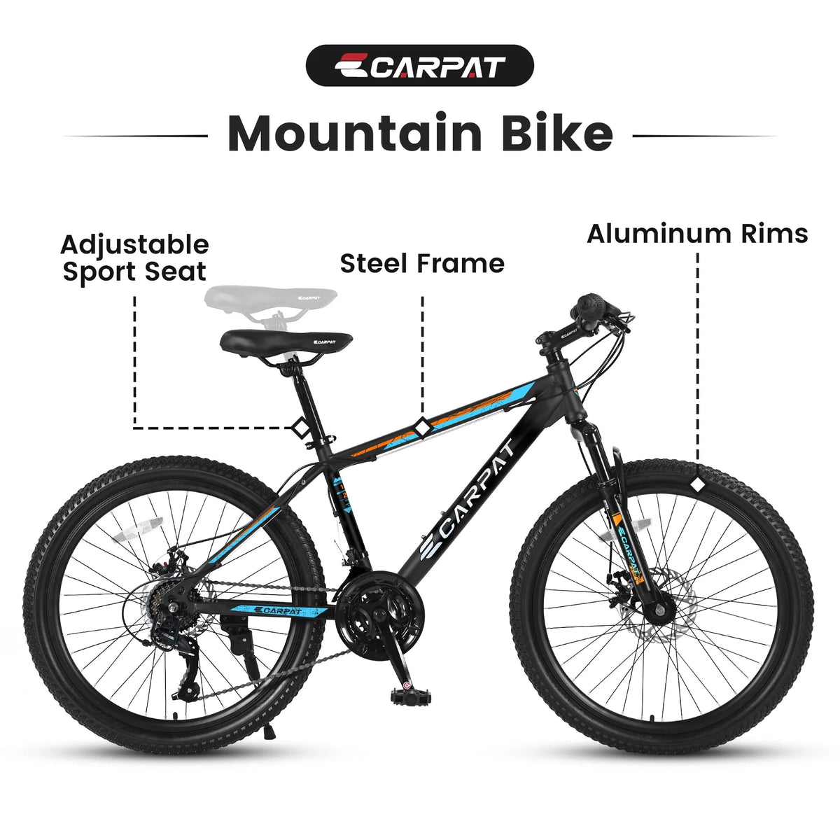 26 Inch Men's Mountain Bike With Shimano 21-Speed And Disc Brakes - Black Orange