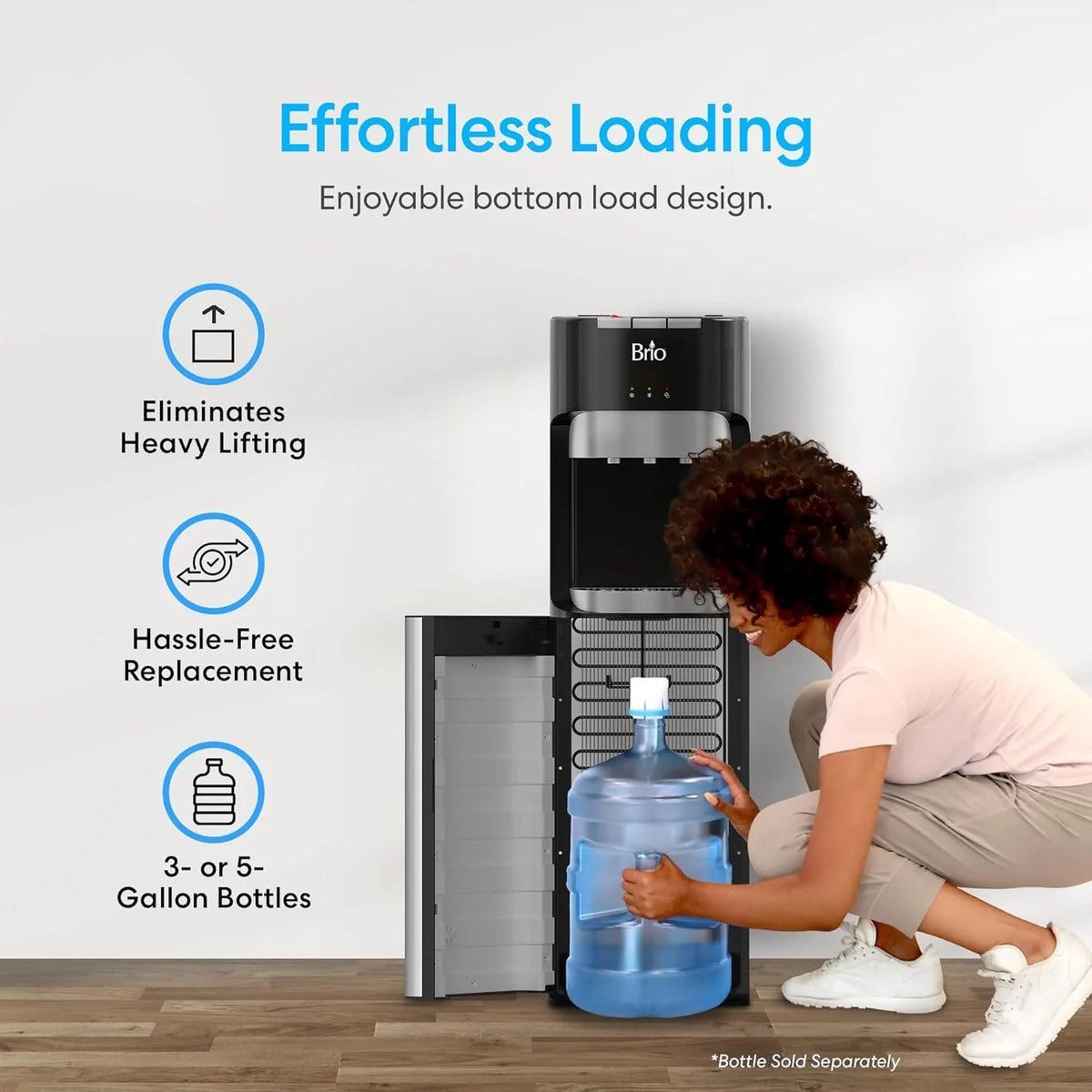 Brio Bottom Loading Water Cooler Dispenser for 3 or 5 Gallon Bottles - Hot, Room and Cold