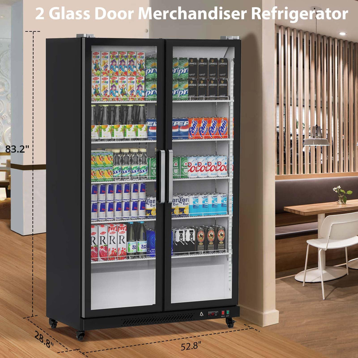 Commercial Glass Door Refrigerator With LED Lighting, 39 Cubic Feet, Double Swing Doors, Black - G2R2rMF5YckUZx1BD5-tawsNc1