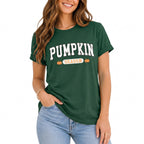 DEXIO Halloween Pumpkin Season Shirts for Women Graphic T-Shirts Fall Casual Short Sleeve Tops Orange XXL