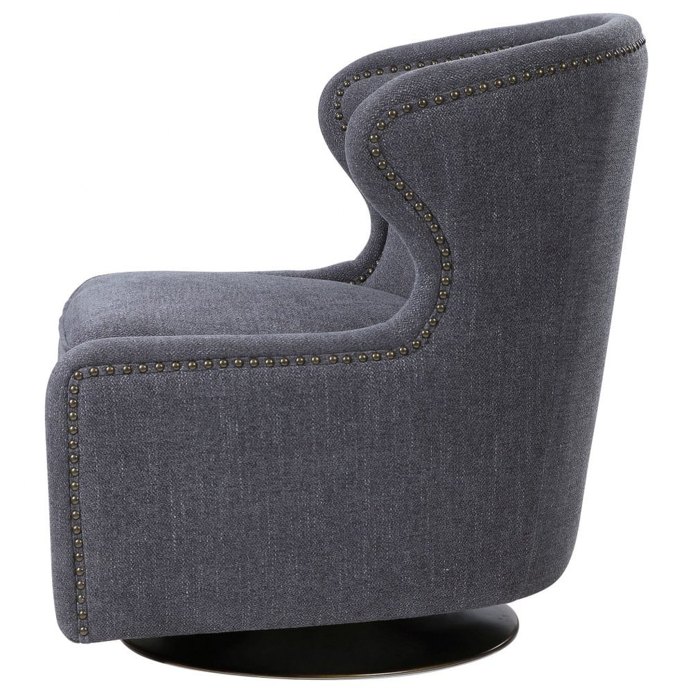 Bailey Street Home Swivel Chair, 32 inch, Dark Charcoal Gray/Antique Brass Finish - 208-Bel-4190615