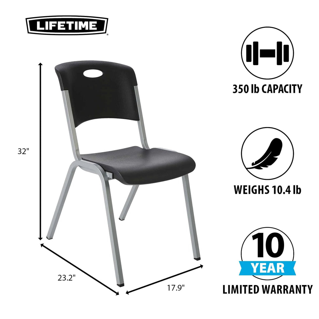 Lifetime Steel-Framed Indoor/Outdoor Commercial Grade Stacking Chairs, Black & Silver, Set Of 14 - 80569