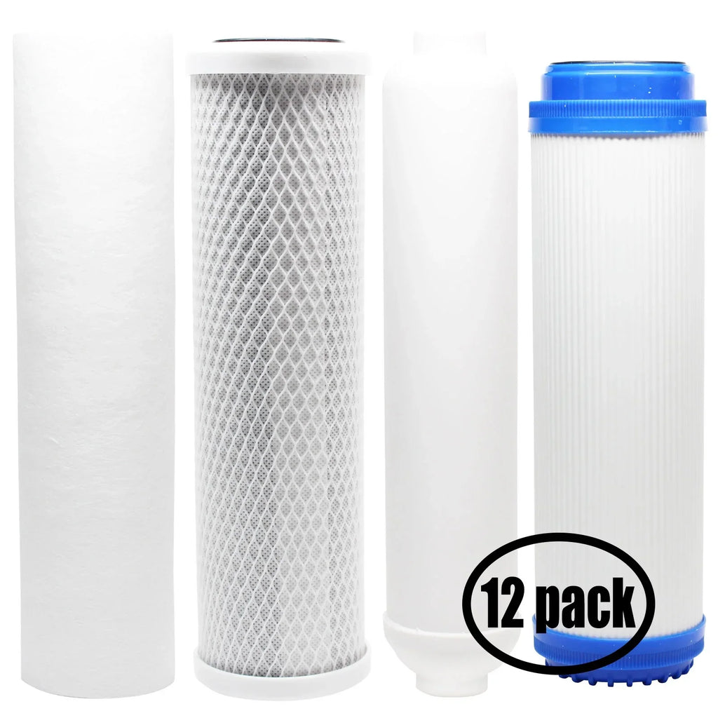 Denali Pure 12-Pack Replacement Filter Kit For Expres Water RODI10D RO System - Carbon Block, PP Sediment, GAC And Inline Filters