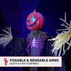 Haunted Hill Farm Life-Size Poseable 6.7-Ft. Pumpkin Scarecrow with Lights and Sound, Indoor or Covered Outdoor Halloween Decoration