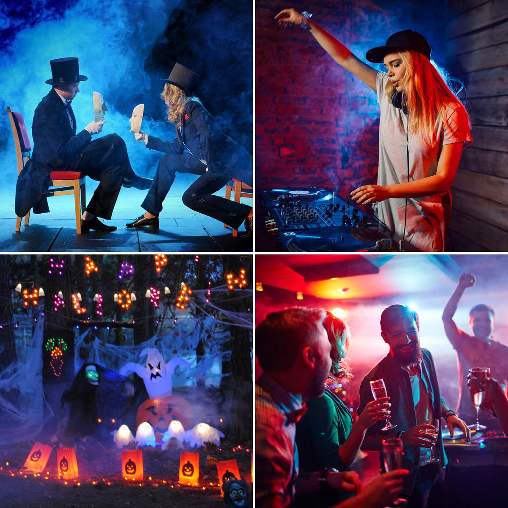 Halloween Fog Machine 500W RGB LED Smoke Machine Stage Lighting Effect with Remote Control for Halloween Wedding DJ Show Concert Bar Party