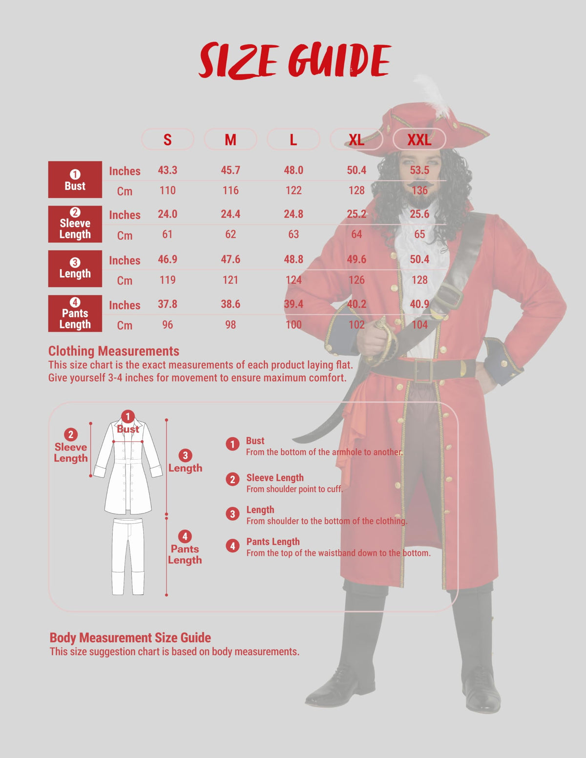 Joyfy Mens Pirate Captain Costume Set, Red Deluxe Captain Outfit for Adult Halloween Fancy Dress Up Party Cosplay