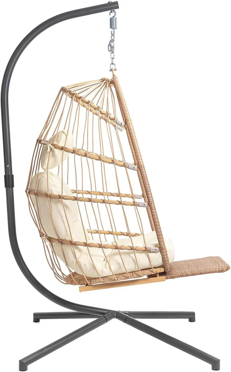Yechen Indoor Outdoor Wicker Hanging Egg Chair With Stand, 38 x 38 x 78 Inches, 350 lbs, Charcoal Grey - EG-001