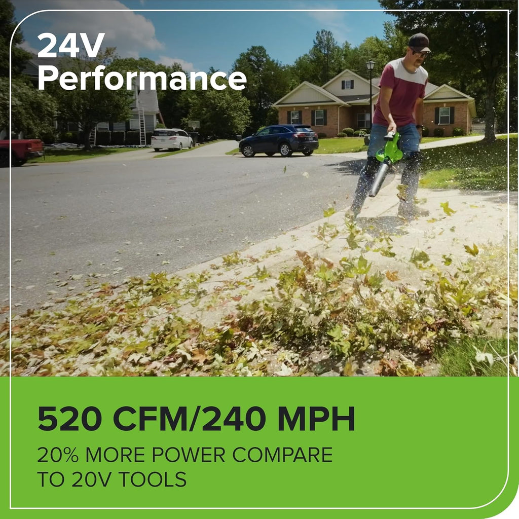 Greenworks 48V (24V x 2) Cordless Brushless Leaf Blower Vacuum Mulcher, 520 CFM / 240 MPH With 2 4.0Ah Batteries And Dual Port Charger