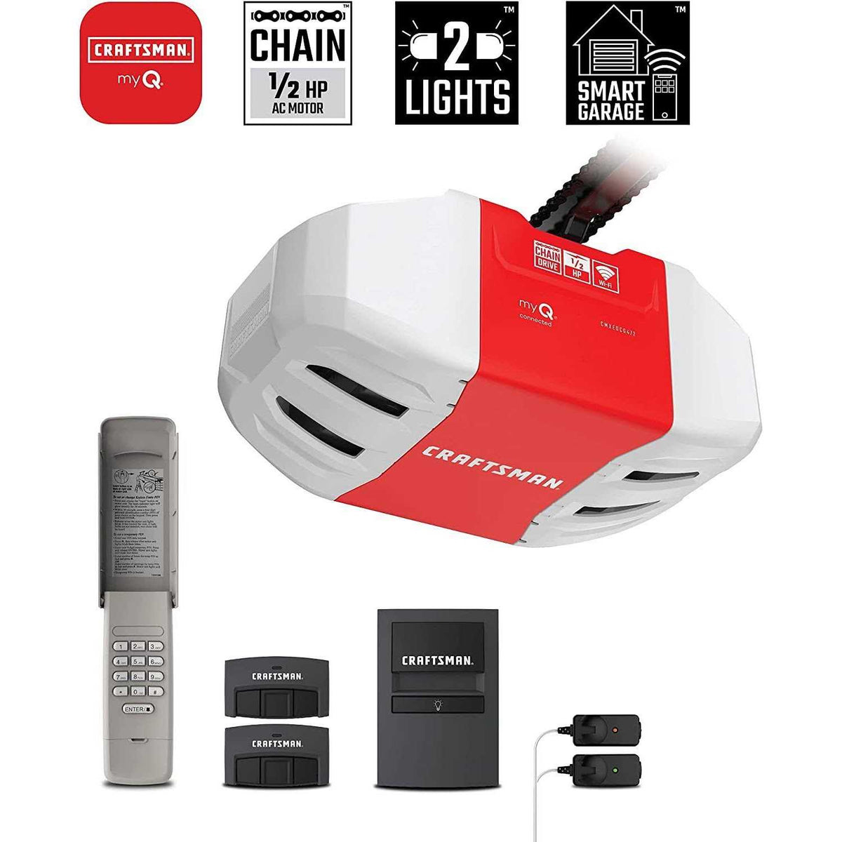 CRAFTSMAN 1/2 HP Smart Chain Drive Garage Door Opener Kit