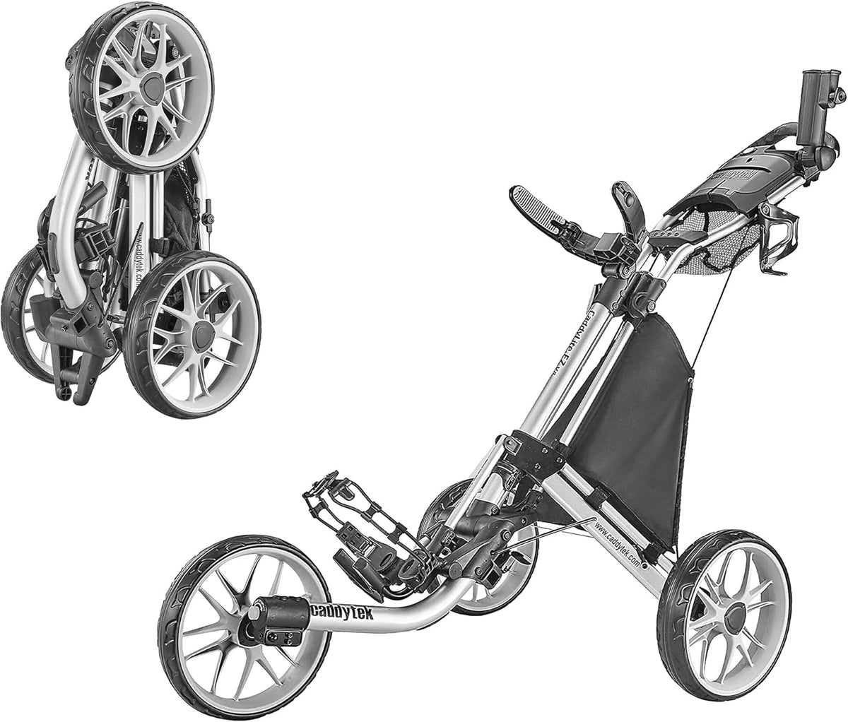 3-Wheel Foldable Golf Push Cart With Foot Brake - CaddyLite EZ V8
