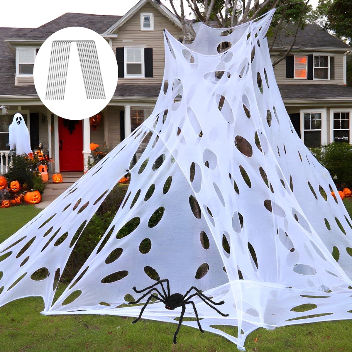 Yalumo 850 Sqft Spider Web Giant Beef Netting Halloween Decorations, 23 x 4.6Ft Pre-Cut Gauze Stretchy Spider Webs Glow Under Blacklight